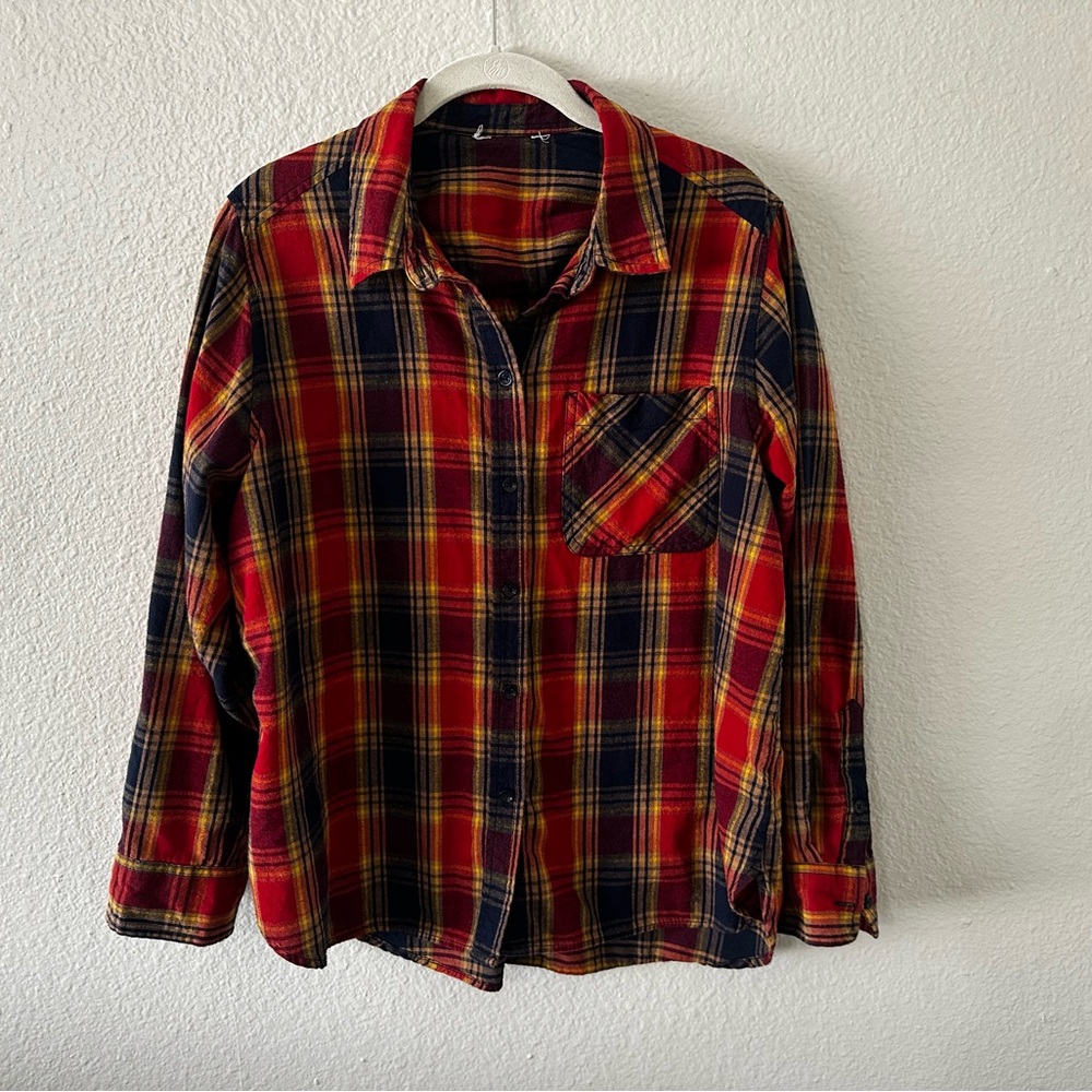 🌻3 for $13🌻 Time and Tru | 100% Cotton Red Plaid Flannel Shirt, Women’s Size L